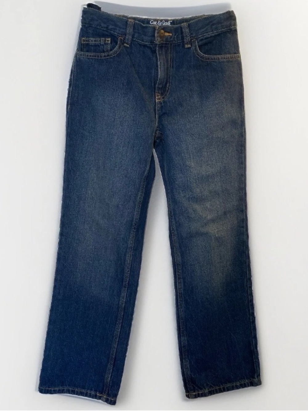 Cat & Jack Boys 10 Husky Denim Jeans Relaxed Straight Dark Blue Adjustable Nice
